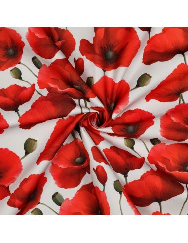 Nappe déperlante coquelicots - Rouge sur fond blanc