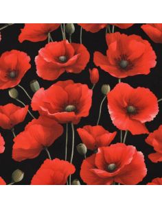 Nappe déperlante coquelicots - Rouge sur fond noir