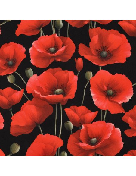 Nappe déperlante coquelicots - Rouge sur fond noir