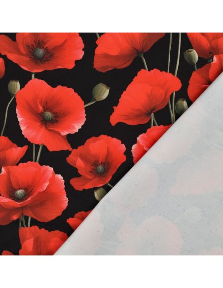 Nappe déperlante coquelicots - Rouge sur fond noir