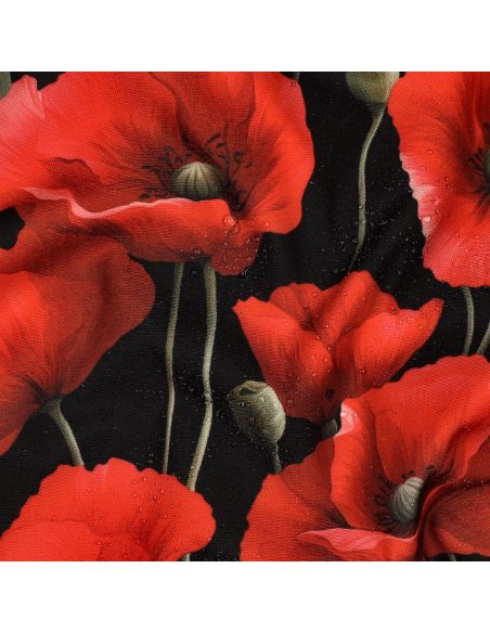 Nappe déperlante coquelicots - Rouge sur fond noir