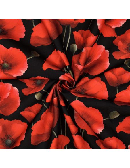 Nappe déperlante coquelicots - Rouge sur fond noir