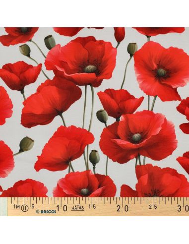 Nappe déperlante coquelicots - Rouge sur fond blanc