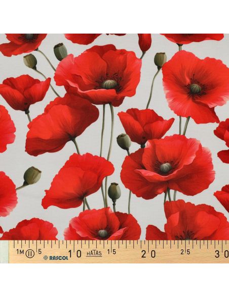 Nappe déperlante coquelicots - Rouge sur fond blanc