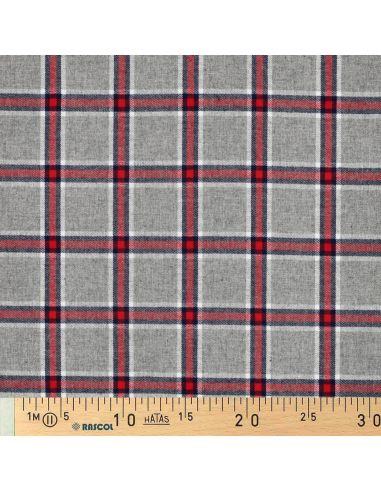 Tissu coton tartan écossais - Gris et rouge