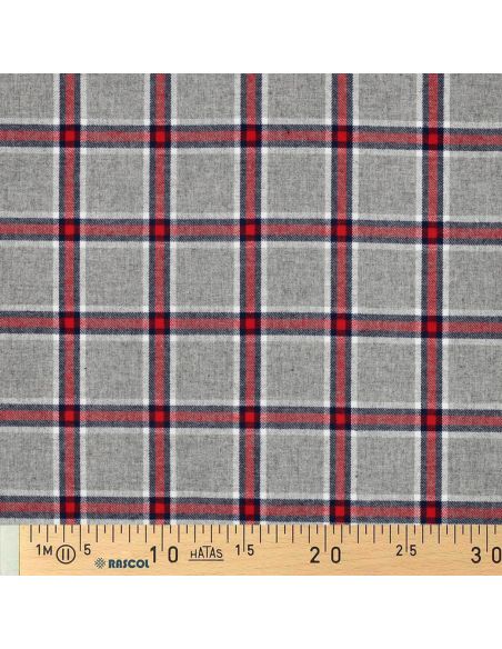 Tissu coton tartan écossais - Gris et rouge