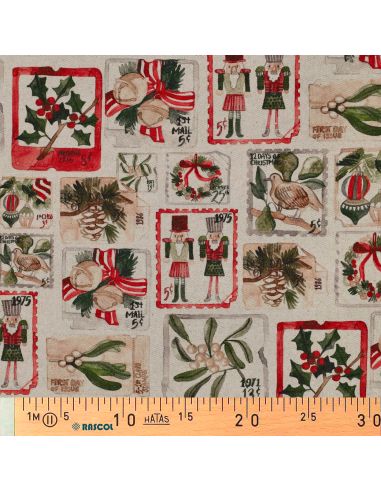 Toile de coton canvas Noël - Timbres
