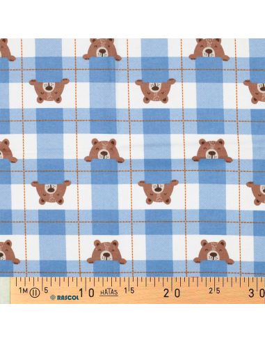 Tissu flanelle petits oursons - Bleu jeans