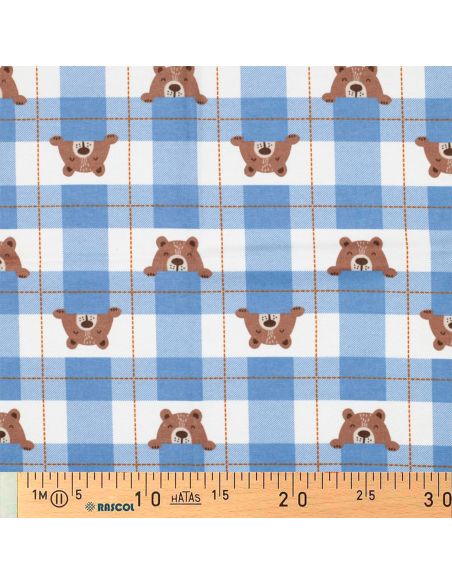 Tissu flanelle petits oursons - Bleu jeans