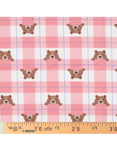 Tissu flanelle petits oursons - Rose clair