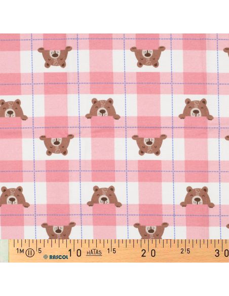 Tissu flanelle petits oursons - Rose clair
