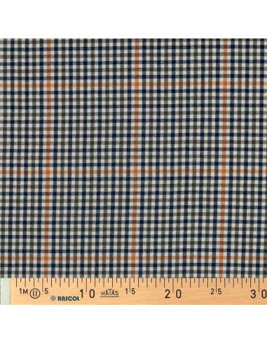 Tissu à carreaux - Écru, bleu et orange