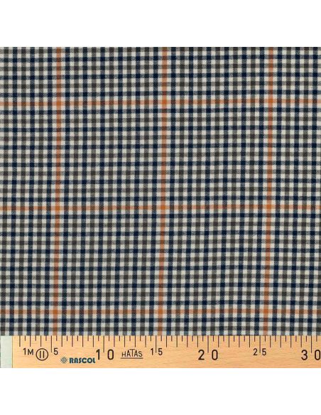 Tissu à carreaux - Écru, bleu et orange