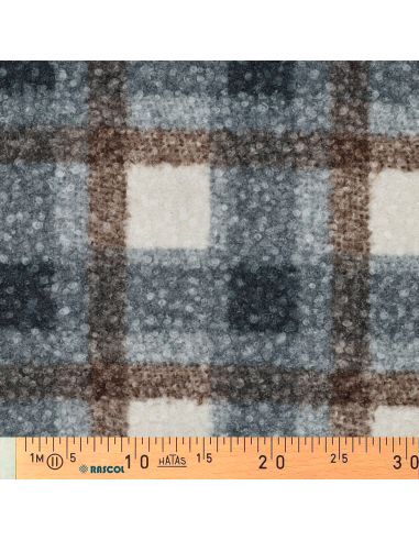 Tissu bouclette à carreaux - Bleu marine et beige