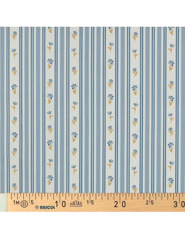 Tissu popeline de coton Flora - Bleu