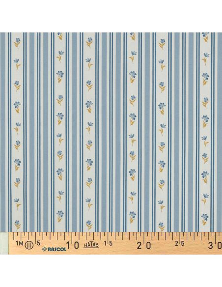 Tissu popeline de coton Flora - Bleu