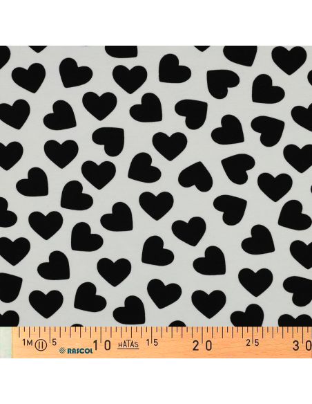 Tissu sweat léger petits coeurs - Noir fond blanc