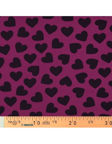 Tissu sweat léger petits coeurs - Aubergine fond violet