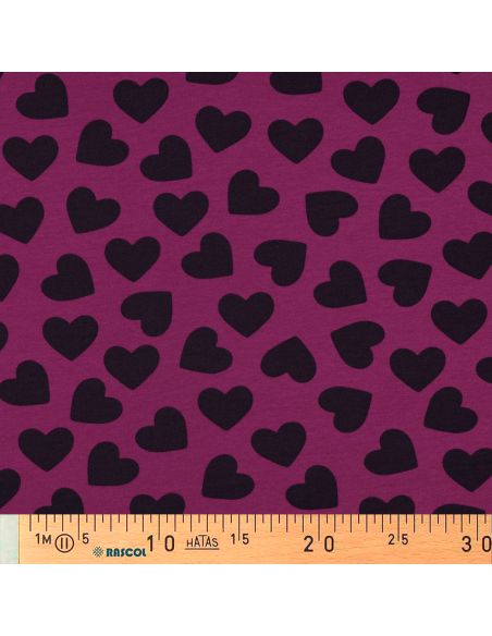 Tissu sweat léger petits coeurs - Aubergine fond violet