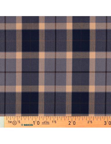 Tissu tartan écossais - Bleu marine et camel