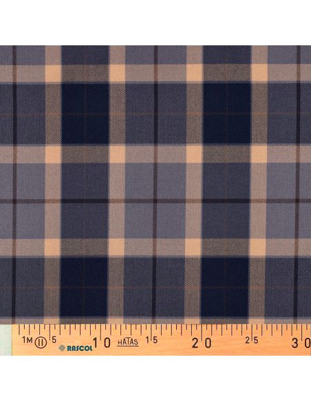 Tissu tartan écossais - Bleu marine et camel