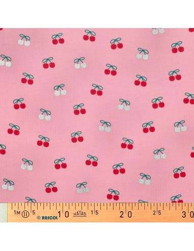Tissu velours milleraies fantaisie cerises - Rose