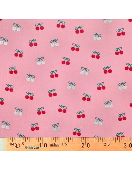 Tissu velours milleraies fantaisie cerises - Rose