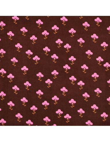 Tissu velours milleraies fantaisie - Armelle fond brun