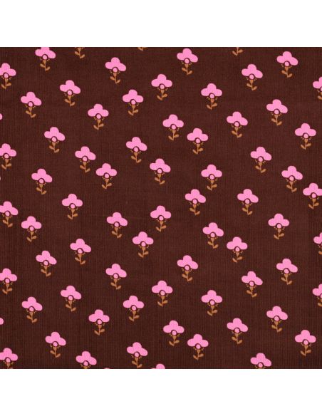 Tissu velours milleraies fantaisie - Armelle fond brun