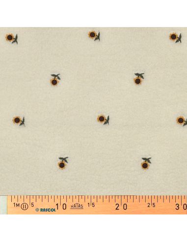 Tissu fourrure Teddy - Tournesols brodées fond écru