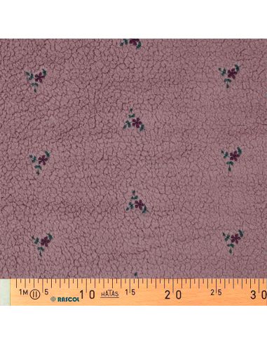 Tissu fourrure Teddy - Fleurs brodées fond mauve