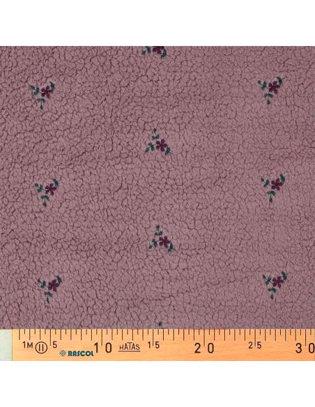 Tissu fourrure Teddy - Fleurs brodées fond mauve