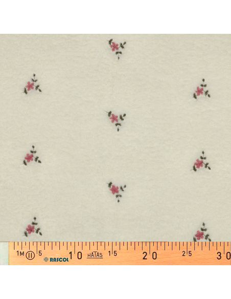 Tissu fourrure Teddy - Fleurs brodées fond écru