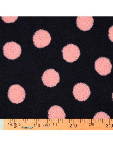 Tissu fourrure Teddy - Gros pois rose