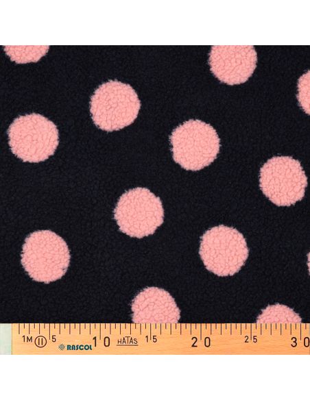 Tissu fourrure Teddy - Gros pois rose