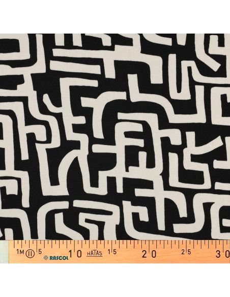 Tissu jogging abstrait - Naturel et noir