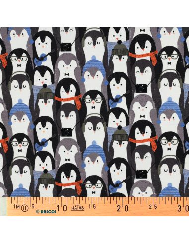 Tissu sweat digital - Manchot gris et noir