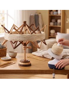 Dévidoir pour laine en bois de rose sur table Rascol 2