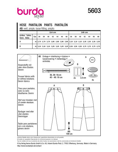 Patron de pantalon - Burda 5603
