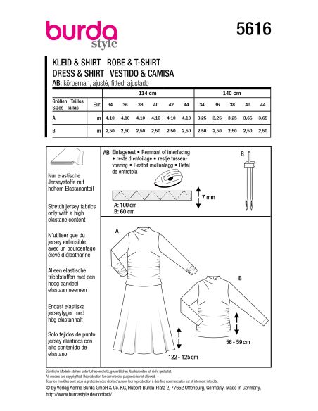 Patron de robe et T-shirt - Burda 5616