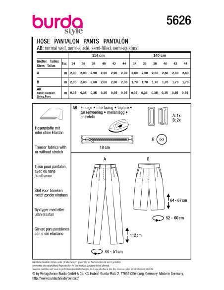 Patron de pantalon - Burda 5626