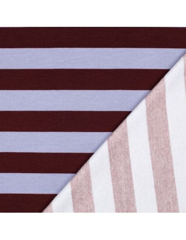 Tissu sweat léger à rayures - Raisin et lilas