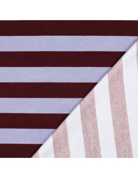 Tissu sweat léger à rayures - Raisin et lilas