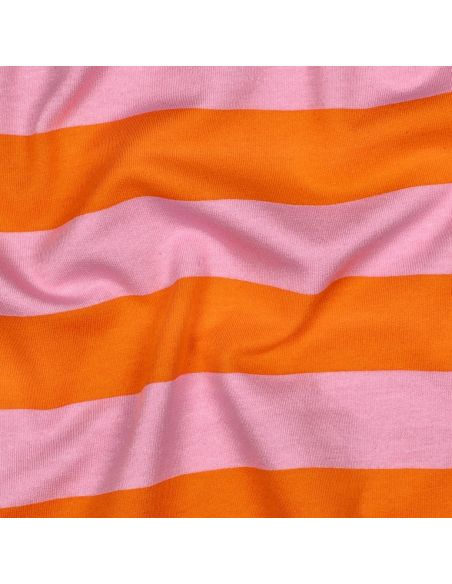 Tissu sweat léger à rayures - Orange et rose