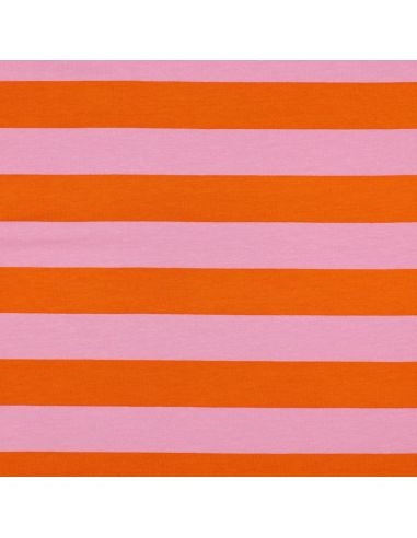 Tissu sweat léger à rayures - Orange et rose