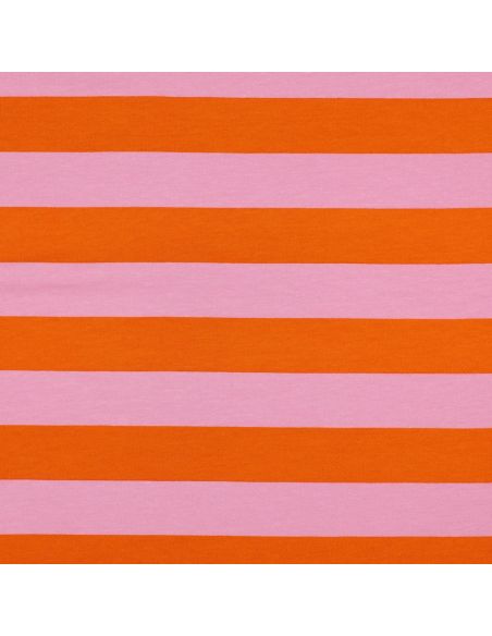 Tissu sweat léger à rayures - Orange et rose