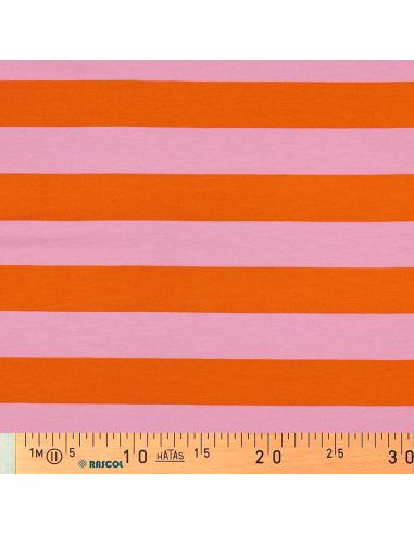 Tissu sweat léger à rayures - Orange et rose