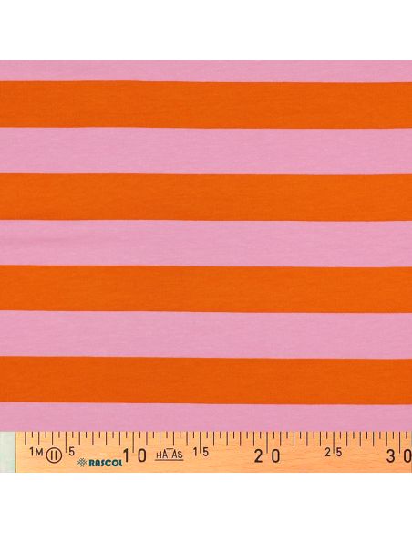 Tissu sweat léger à rayures - Orange et rose