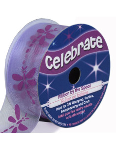 Ruban organza Celebrate libellule parme - 25 mm x 3 m