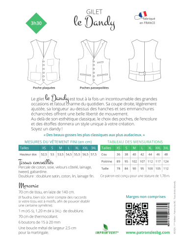 Patron de gilet le Dandy - Les BG